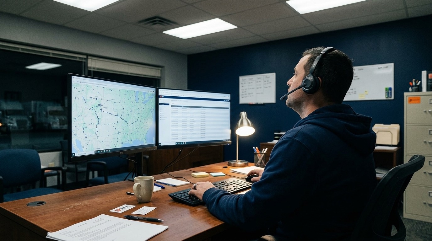 Sky Freightline dispatcher tracking loads on a live route map